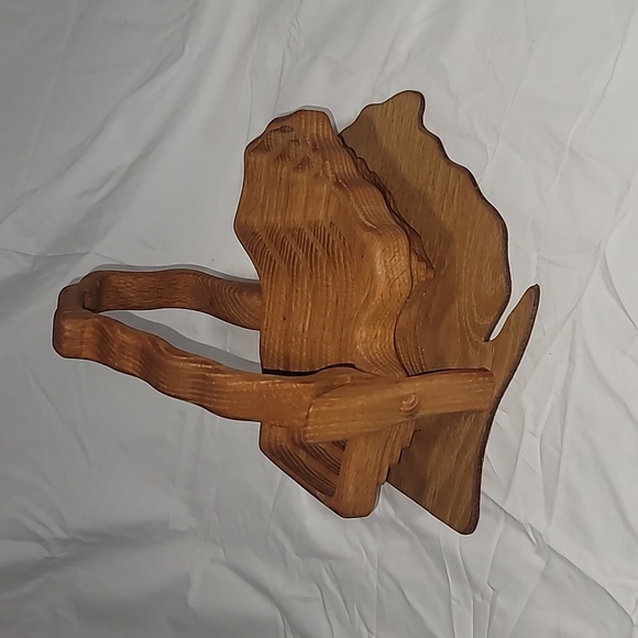 Ornate Hand Carved Wood Collapsible Flower Fruit Basket with Handle - Picture 5 of 7